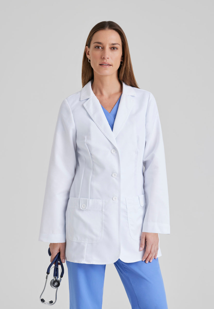 Petite white shop lab coat