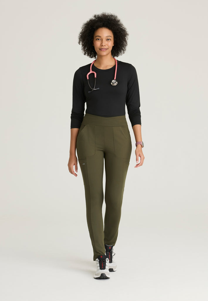 Full Body View of the Strive Legging in Olive from Barco One Performance Knit