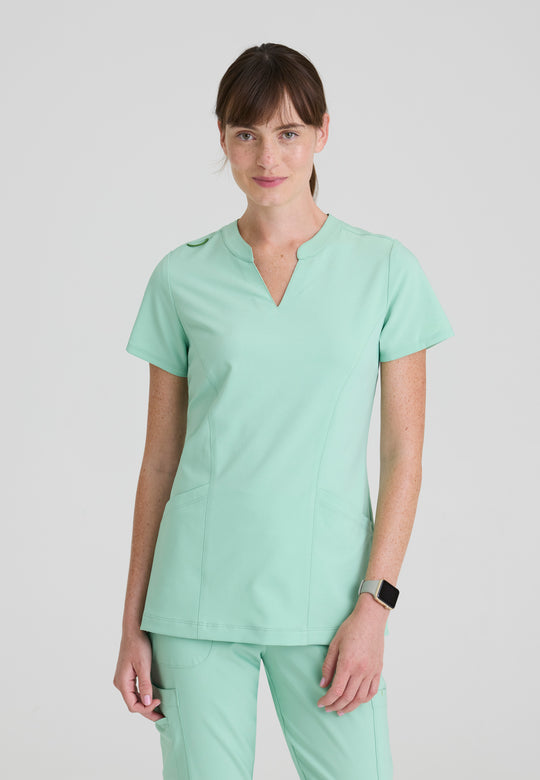 Sky 2-Pocket Banded Notched Neck Top