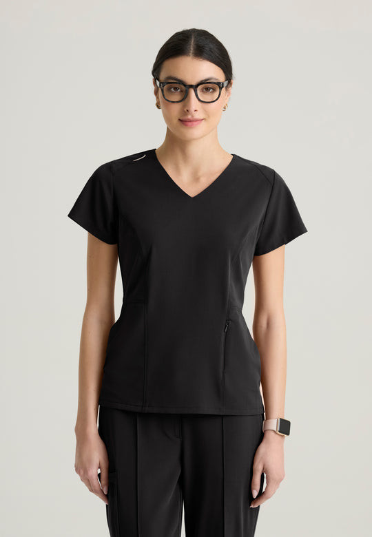 Spring Women's 3-Pocket Classic V-Neck Back Waist Detail Top