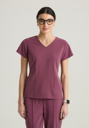 Spring Women's 3-Pocket Classic V-Neck Back Waist Detail Top