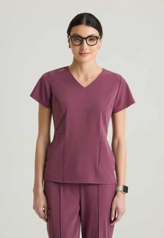 Spring Women's 3-Pocket Classic V-Neck Back Waist Detail Top