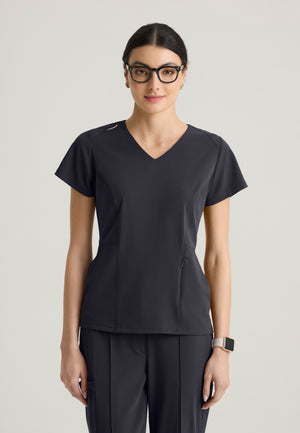 Spring Women's 3-Pocket Classic V-Neck Back Waist Detail Top