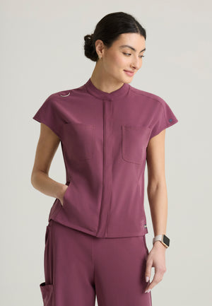 Aria Women's 6-Pocket Sportneck Zip-Front Top