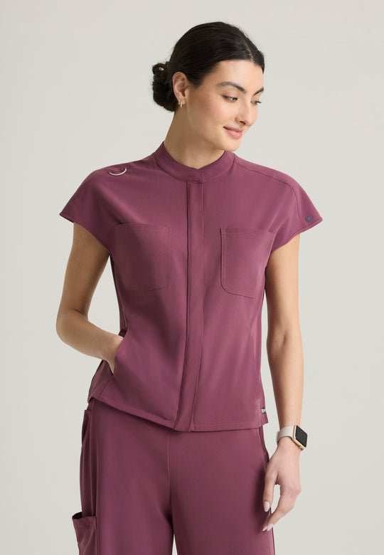 Aria Women's 6-Pocket Sportneck Zip-Front Top