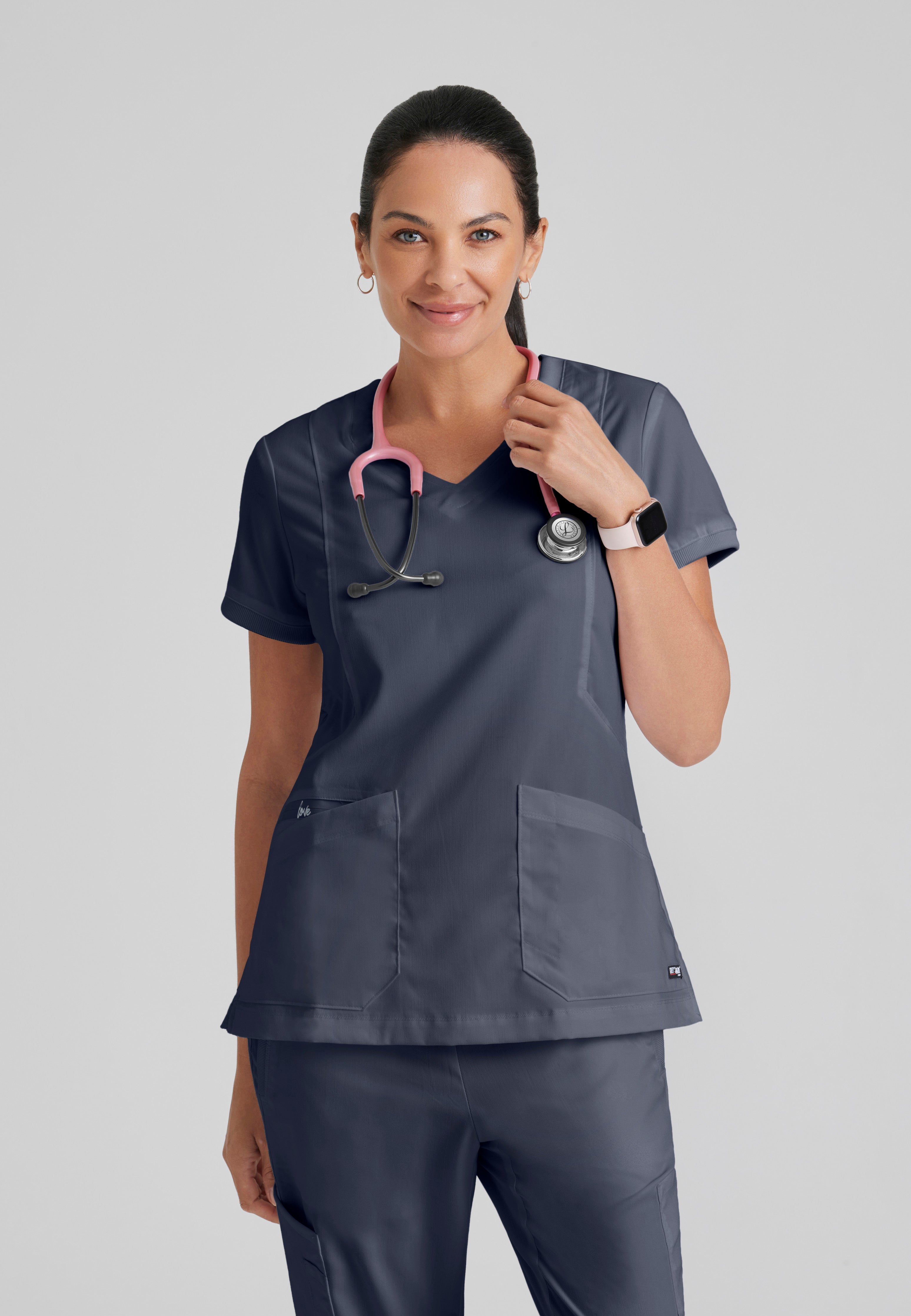  BARCO Grey's Anatomy Scrubs - Kira Scrub Top for Women, V-Neck,  Love Printed Zip Pocket Super-Soft Women's Scrub Top: Clothing, Shoes 