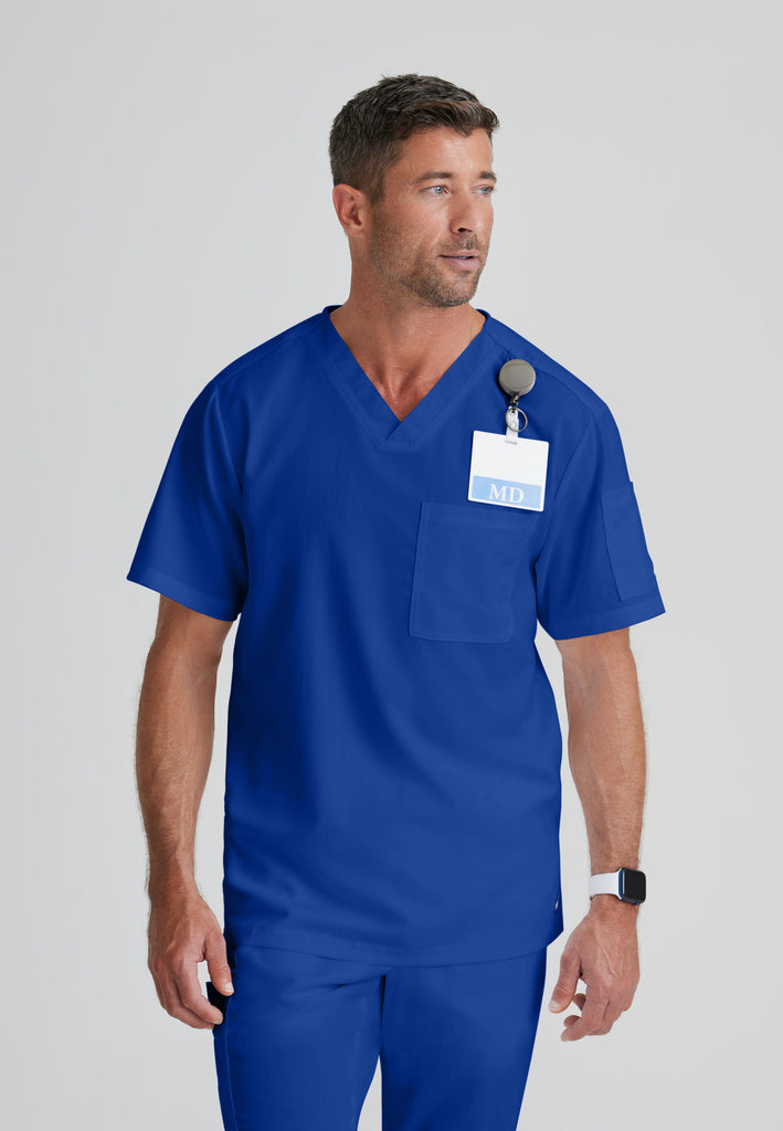 Grey's Anatomy Men's Royal Blue V-Neck Scrub Top Adult Small Blue - Royal