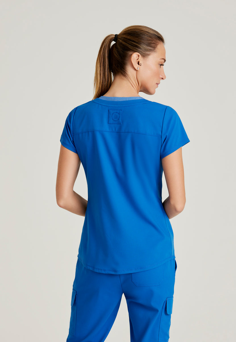 Grey's Anatomy Spandex Stretch Women's 4 Pocket Two-Toned V-neck Top ...