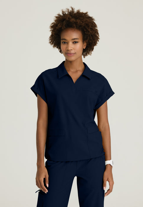 WT742 Women's Boat Neck Dolman Top - Short Sleeve Drape Blouse In Navy, Size XL