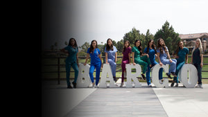 Barco scrubs ambassadors wearing Grey's Anatomy, Barco One, Sketchers and Unify medical scrub tops and pants